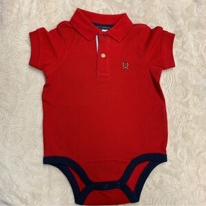 Tommy Hilfiger Polo Shirt Romper Boys Onesie Red 3-6 Months